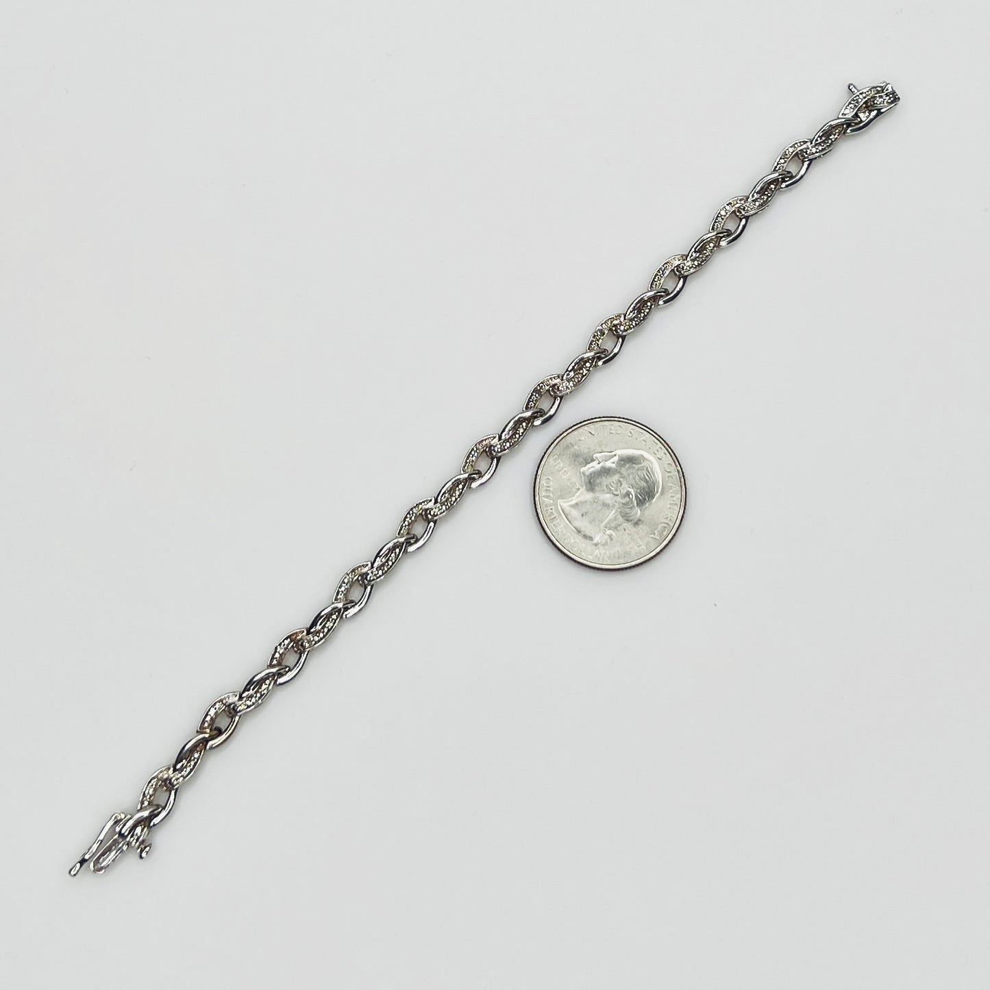 Full view of bracelet laid flat showing full length and clasp