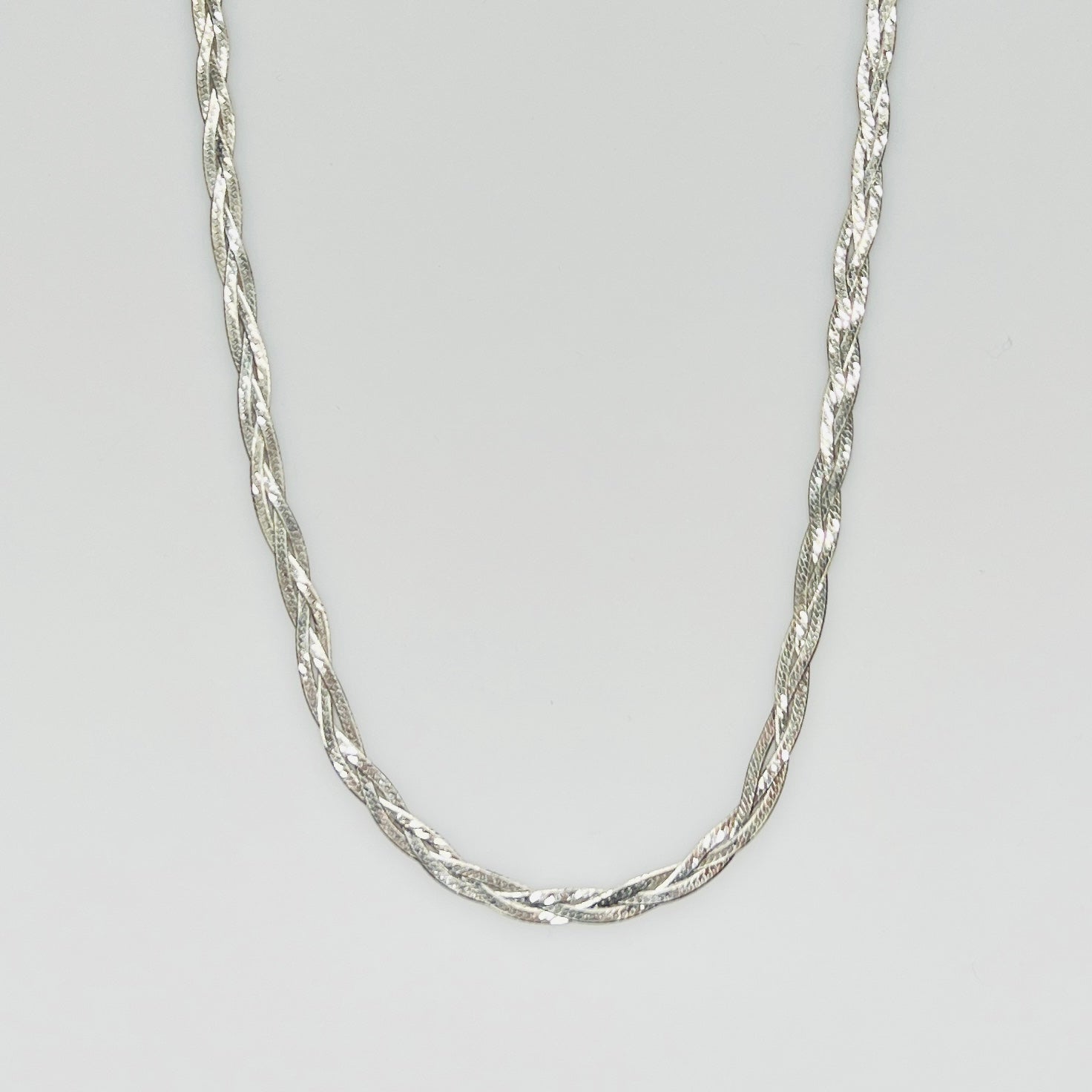 Vintage Italian silver braided necklace with spring ring clasp