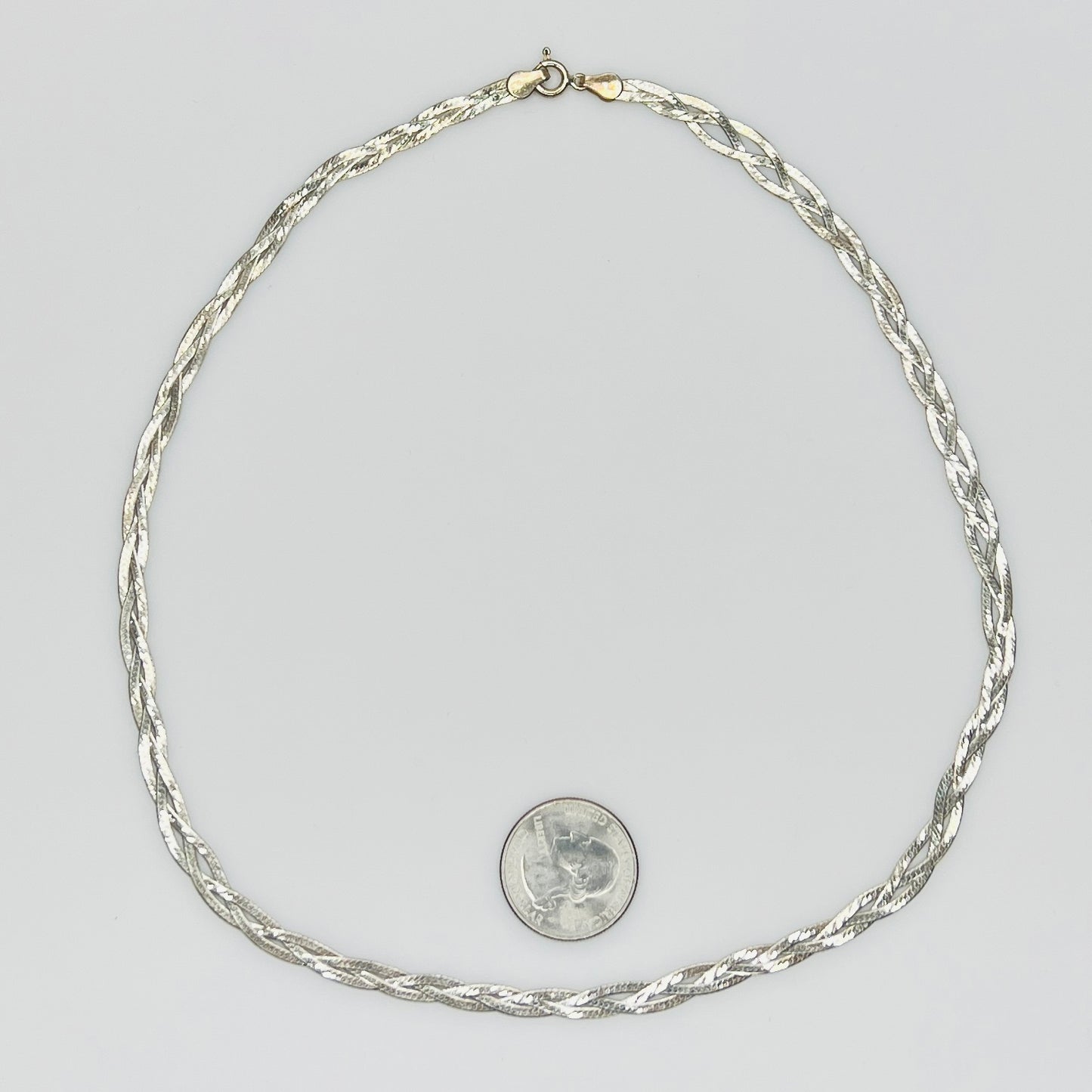 Vintage Italian silver braided necklace with spring ring clasp