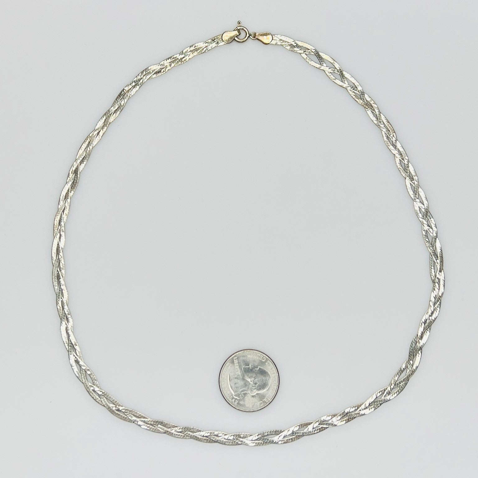Vintage Italian silver braided necklace with spring ring clasp