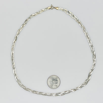 Vintage Italian silver braided necklace with spring ring clasp