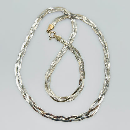 Flat twisted sterling silver necklace in woven design