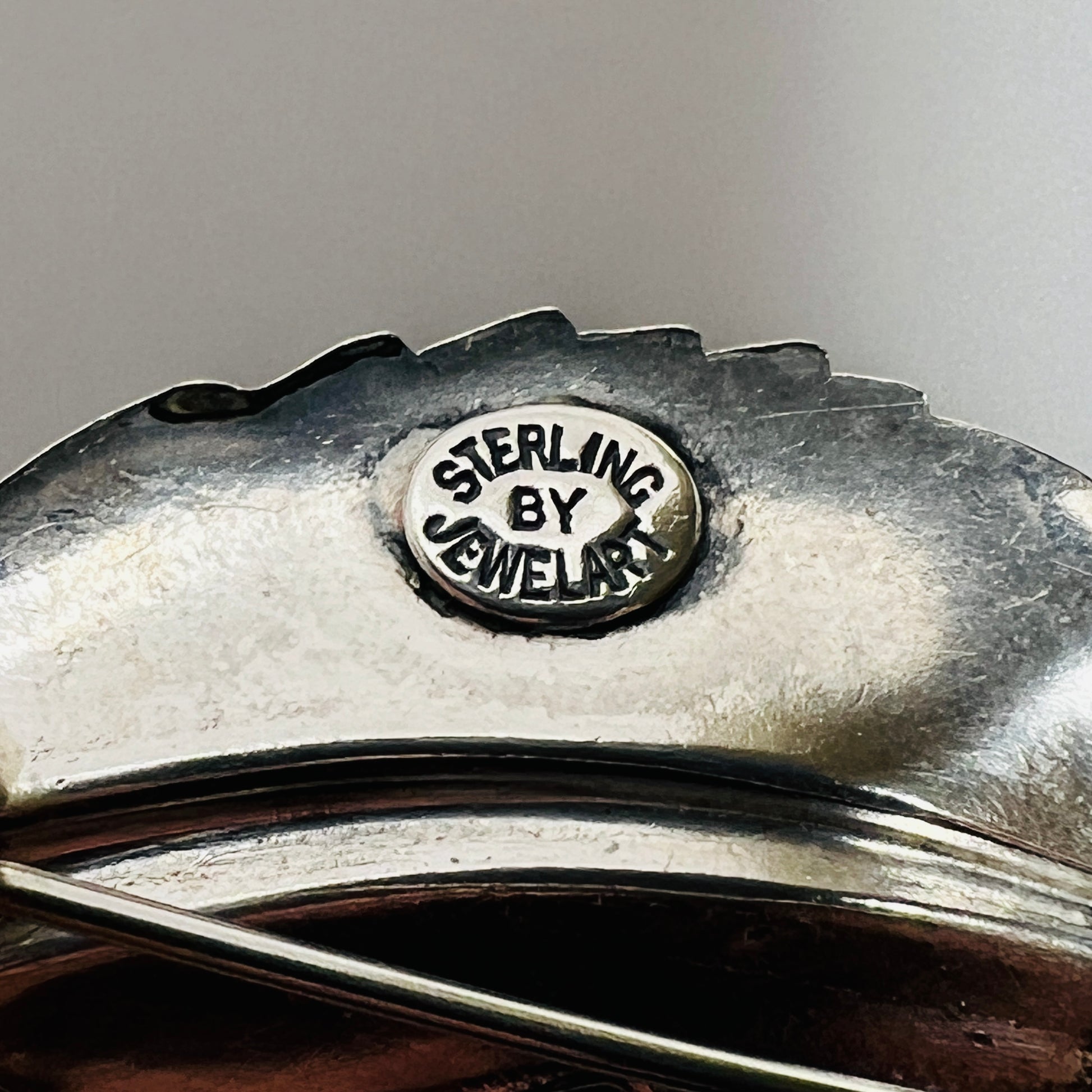 Sterling silver leaf brooch with etched veining, signed Jewelart