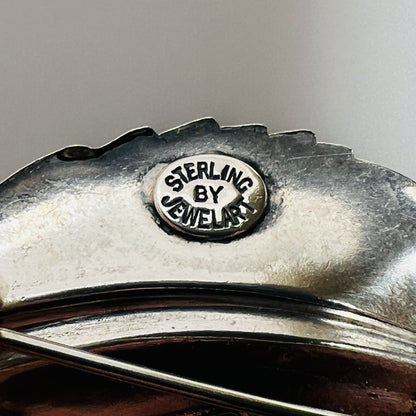 Sterling silver leaf brooch with etched veining, signed Jewelart