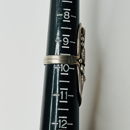 Sterling Silver Mother of Pearl Ring – Vintage Native American – Elongated Boho Statement, Size 9.75