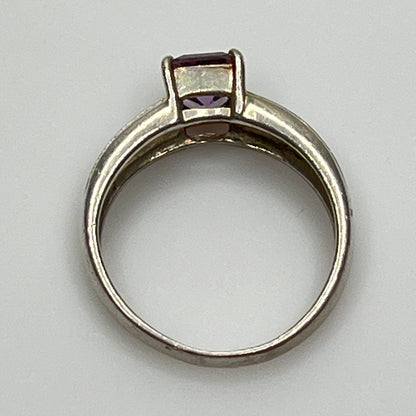 Close-up of vintage Art Deco style silver ring with pale purple spinel