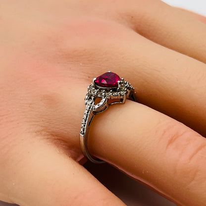 Vintage ruby red heart solitaire ring stamped 925