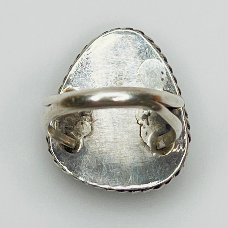 Back view of unsigned sterling silver ring with split band