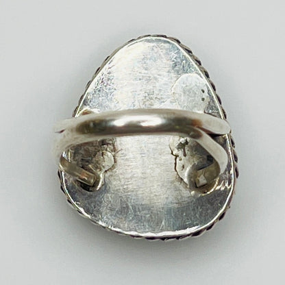 Back view of unsigned sterling silver ring with split band
