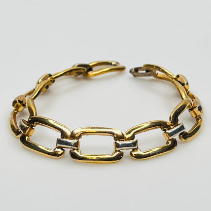 Full view of 1980s sterling vermeil bracelet with geometric links