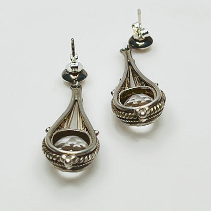 Sterling silver dangle earrings with white topaz ovals, vintage