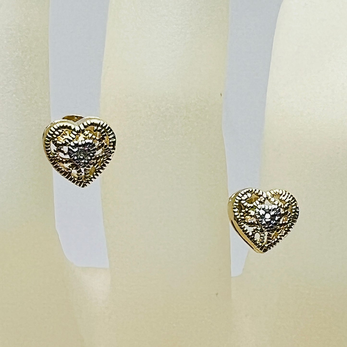 Vintage gold vermeil sterling silver bracelet and heart stud earrings with filigree detail