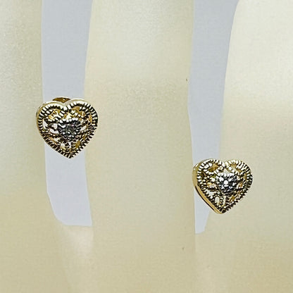 Vintage gold vermeil sterling silver bracelet and heart stud earrings with filigree detail