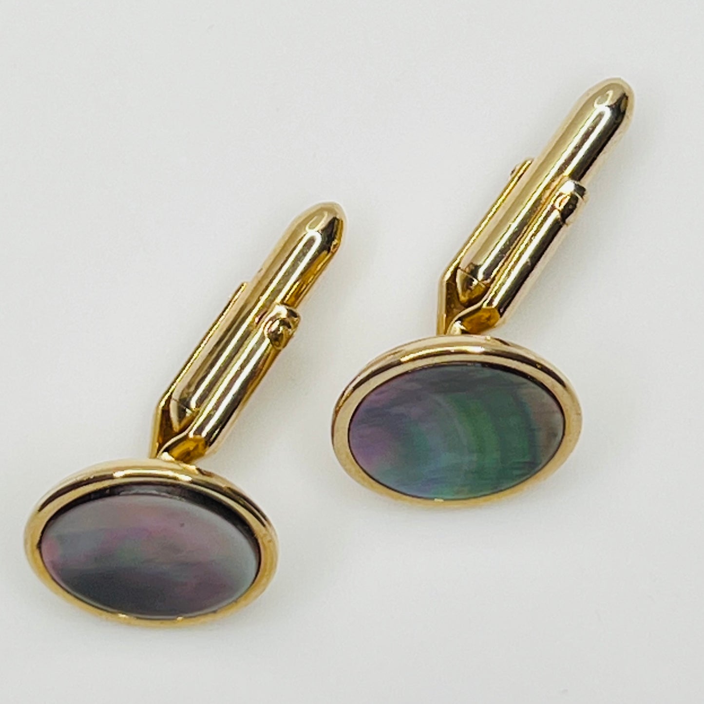 Men’s Abalone Cufflinks & Jade Tie Tack Set – Swank – 1960s Original Boxed Set