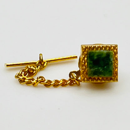 Men’s Abalone Cufflinks & Jade Tie Tack Set – Swank – 1960s Original Boxed Set