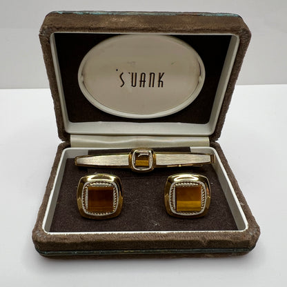 Swank tiger's eye cufflink and tie bar set in original box