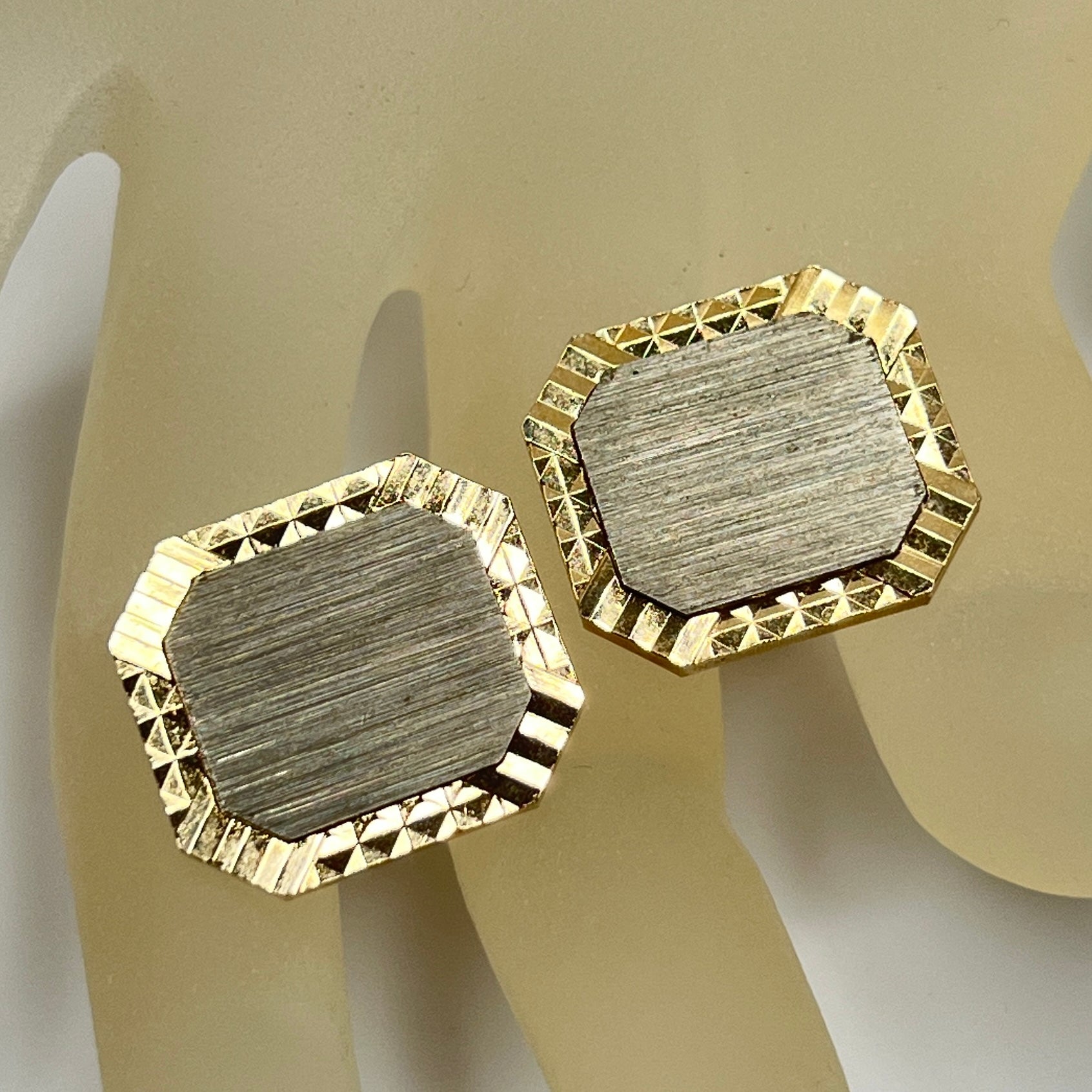 Vintage Swank gold and silver-tone cufflinks with octagonal geometric design