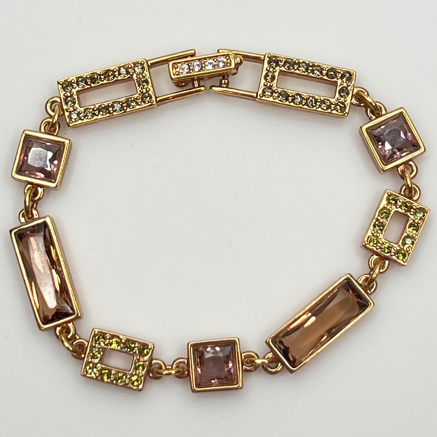 Swarovski crystal link bracelet laid flat showing geometric design