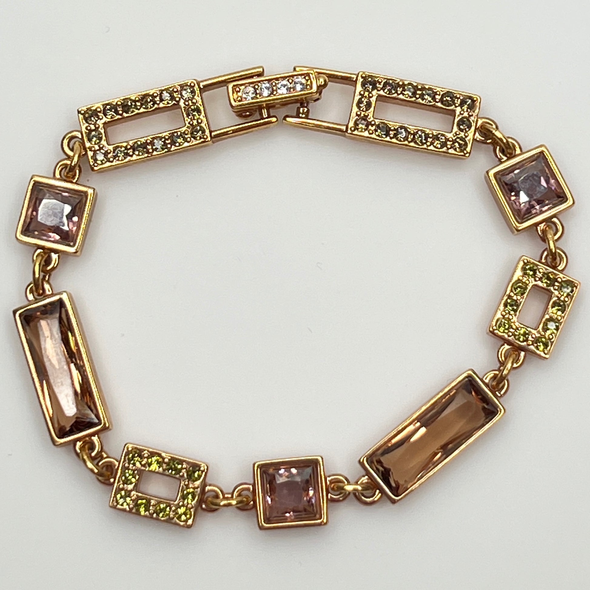 Swarovski crystal link bracelet laid flat showing geometric design