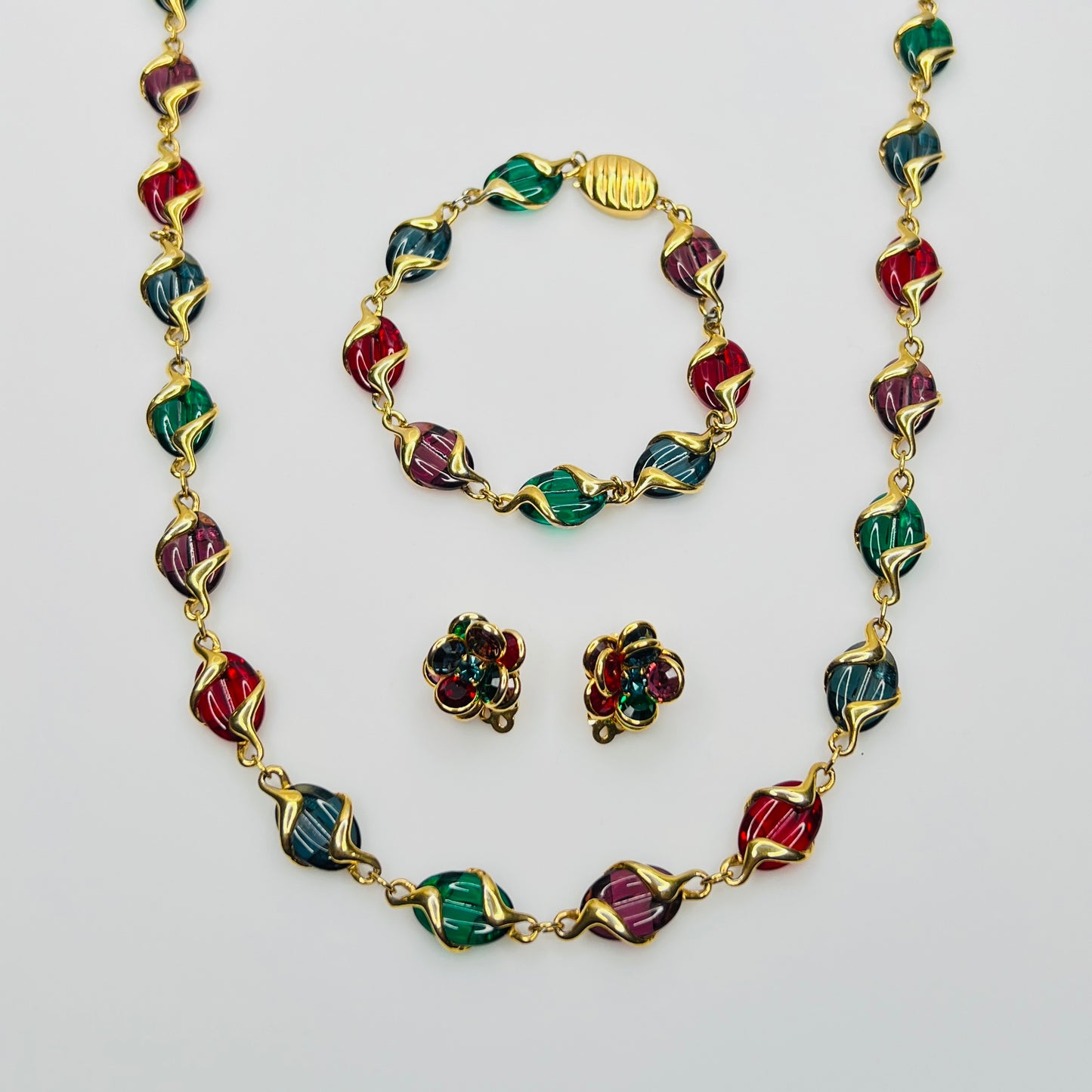 Swarovski vintage jewelry set in colorful gold-tone finish
