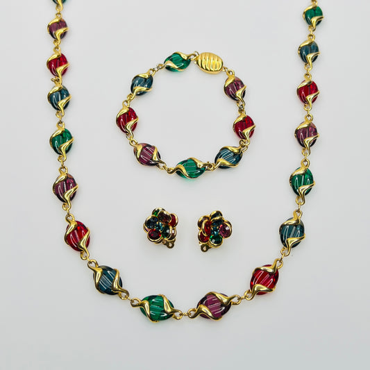 Swarovski vintage jewelry set in colorful gold-tone finish