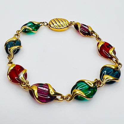 1980s Swarovski bracelet with jewel-tone crystals and box clasp