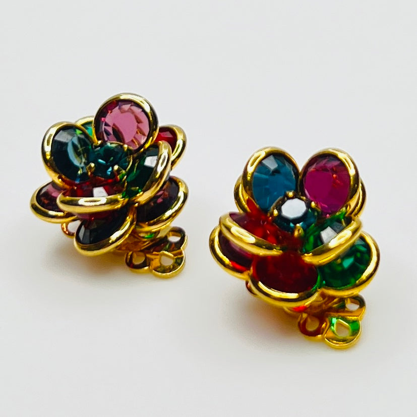 Swarovski clip-on earrings in floral crystal cluster design