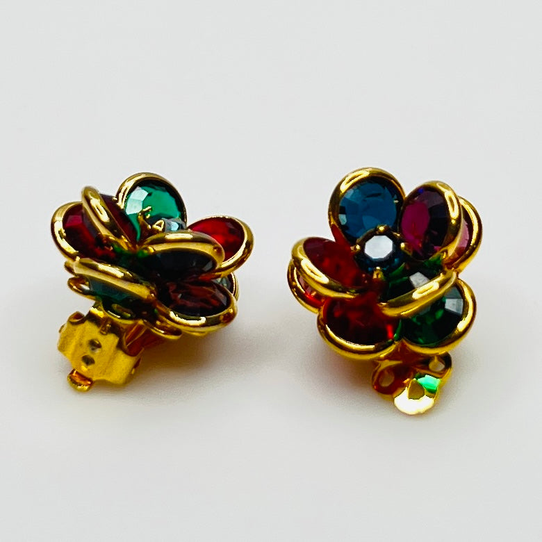 Swarovski clip-on earrings in floral crystal cluster design