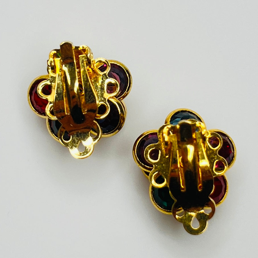 Swarovski vintage clip on earrings in colorful gold-tone finish
