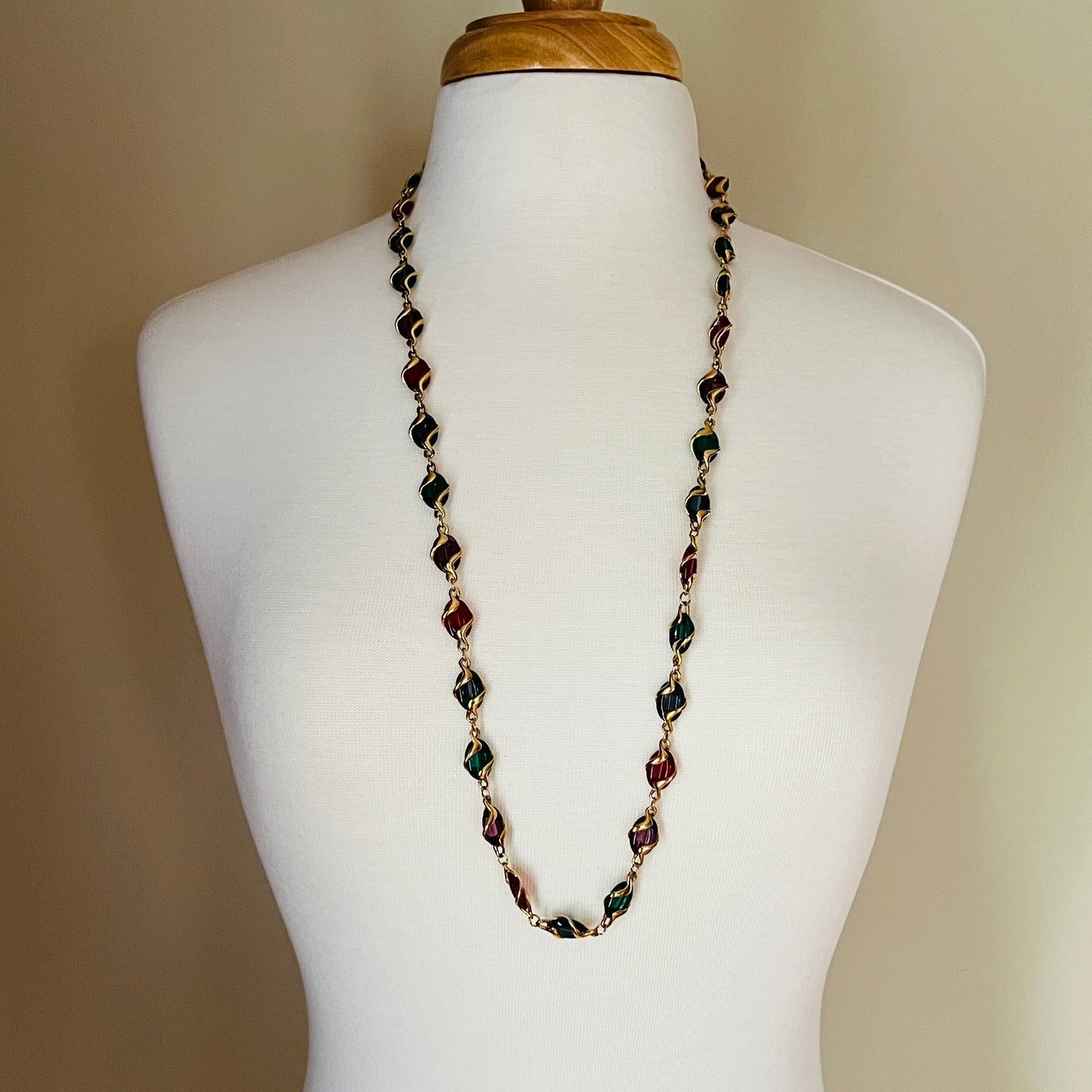Vintage Swarovski multicolor crystal necklace with gold-plated ribbon links