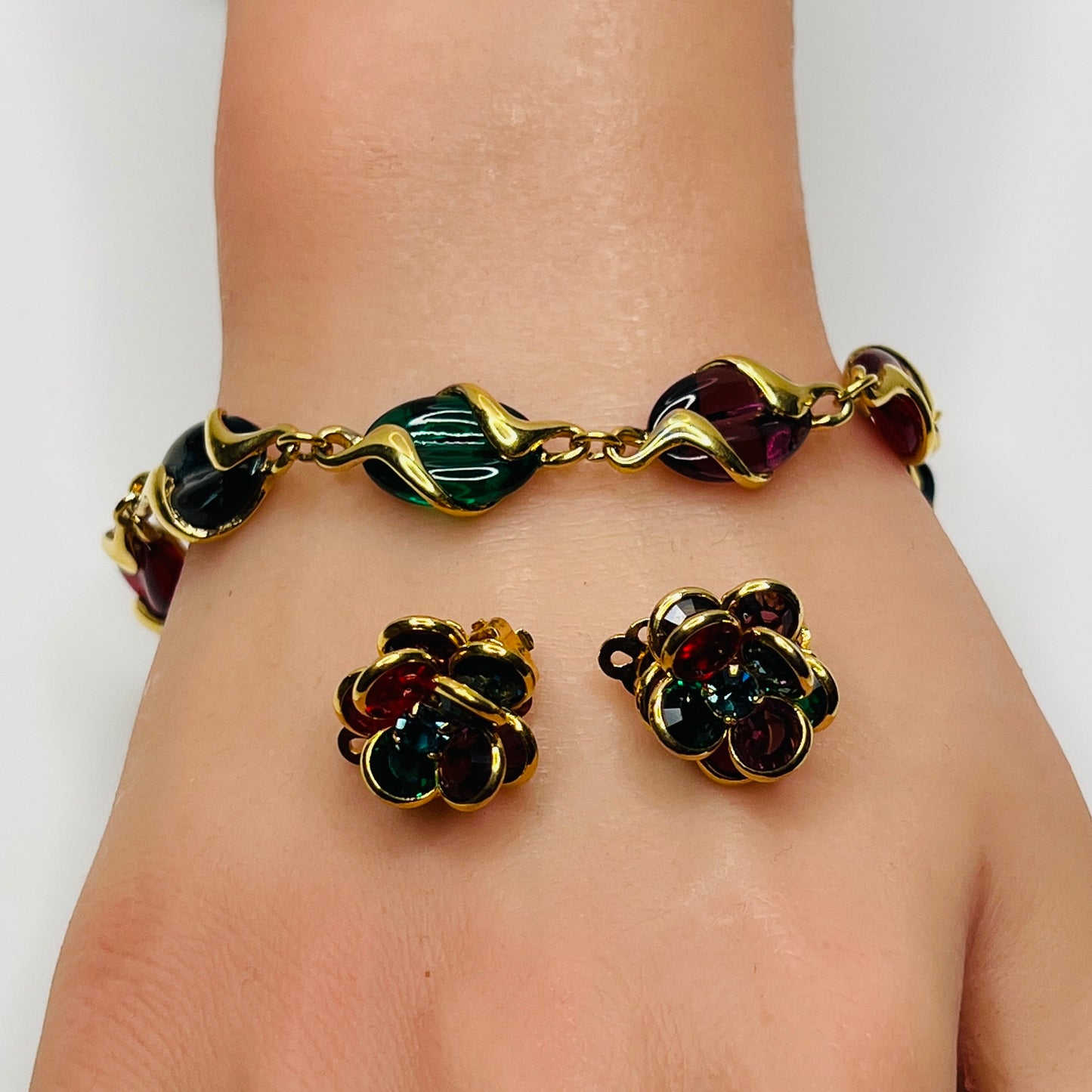 1980s Swarovski bracelet with jewel-tone crystals and box clasp