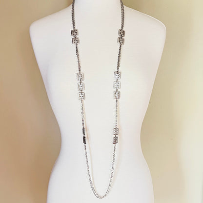 Vintage Trifari silver-tone station necklace with geometric square links
