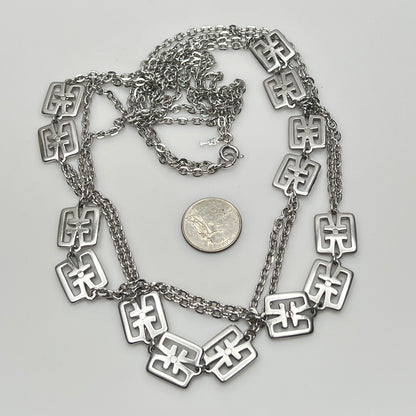Vintage Trifari silver-tone station necklace with geometric square links