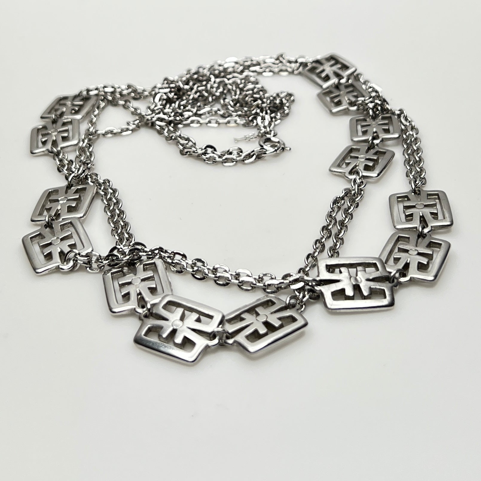 Vintage Trifari silver-tone station necklace with geometric square links