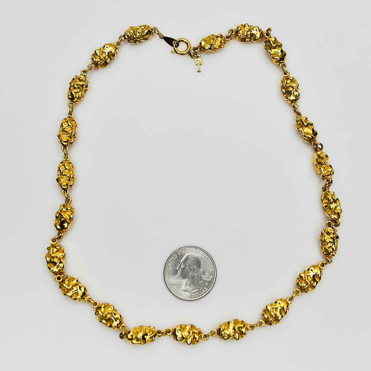 Trifari nugget chain necklace spring ring clasp detail gold tone