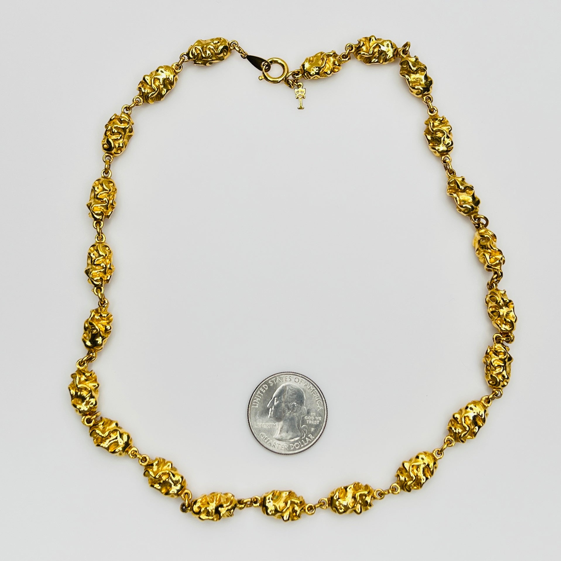 Trifari nugget chain necklace spring ring clasp detail gold tone