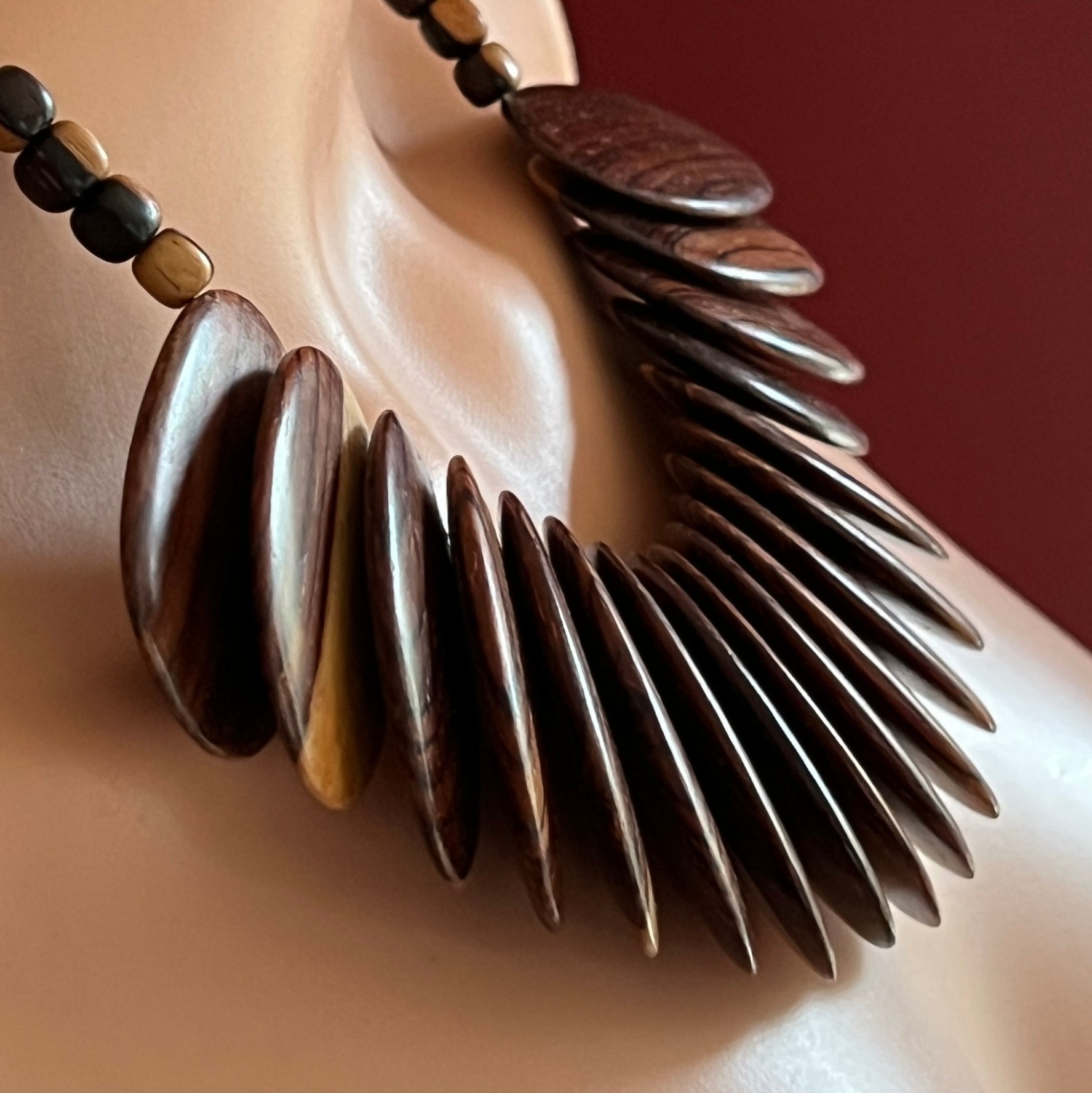 Two-tone wood statement necklace with oversized oval beads