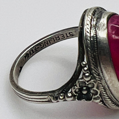 sterling and uncas makers mark of Sterling silver Uncas ring with fuchsia pink cabochon