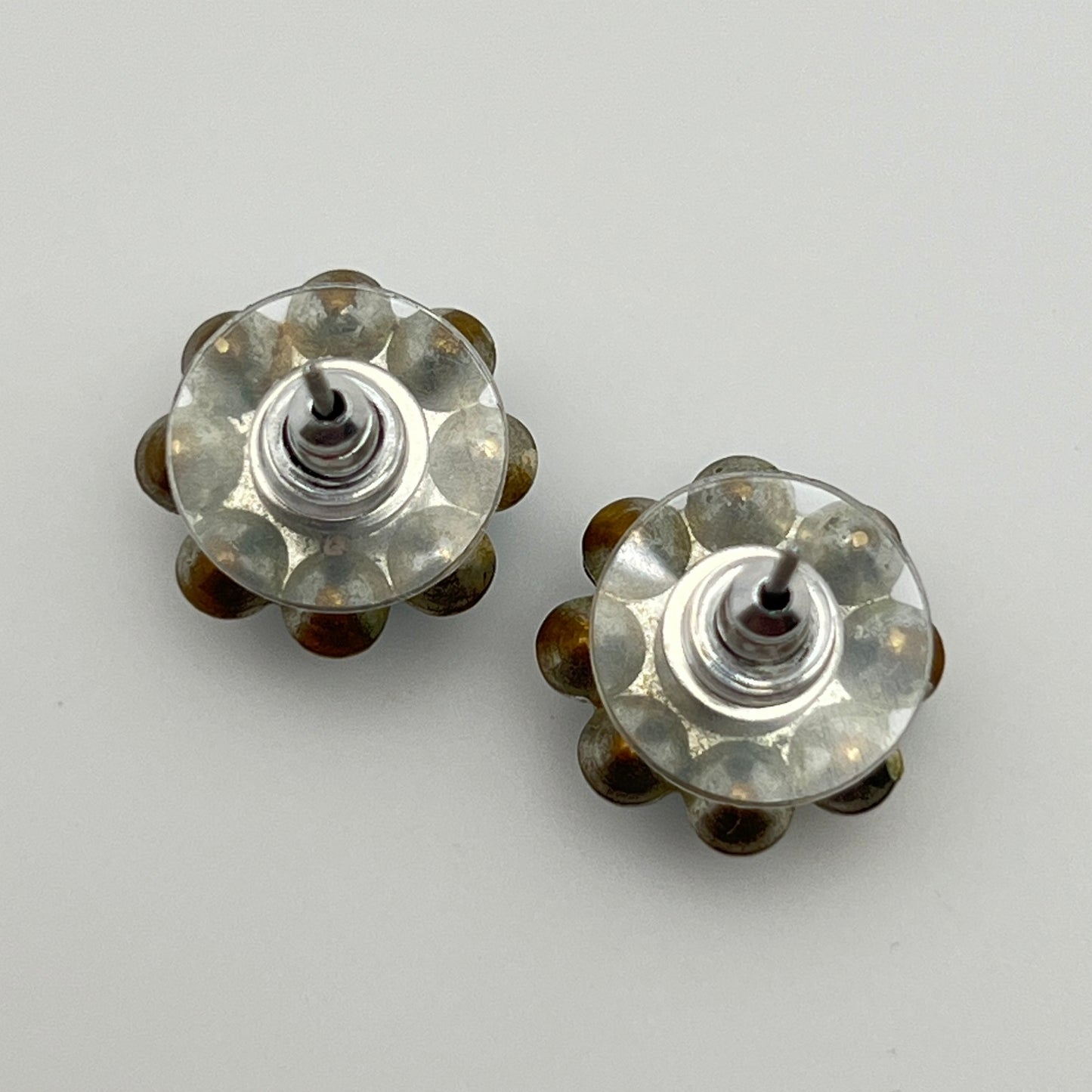 Vintage aqua and clear crystal stud earrings in silver-tone setting