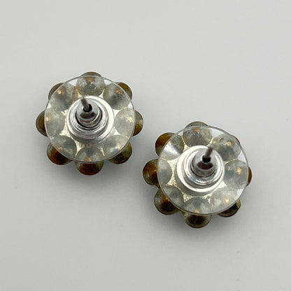 Vintage aqua and clear crystal stud earrings in silver-tone setting