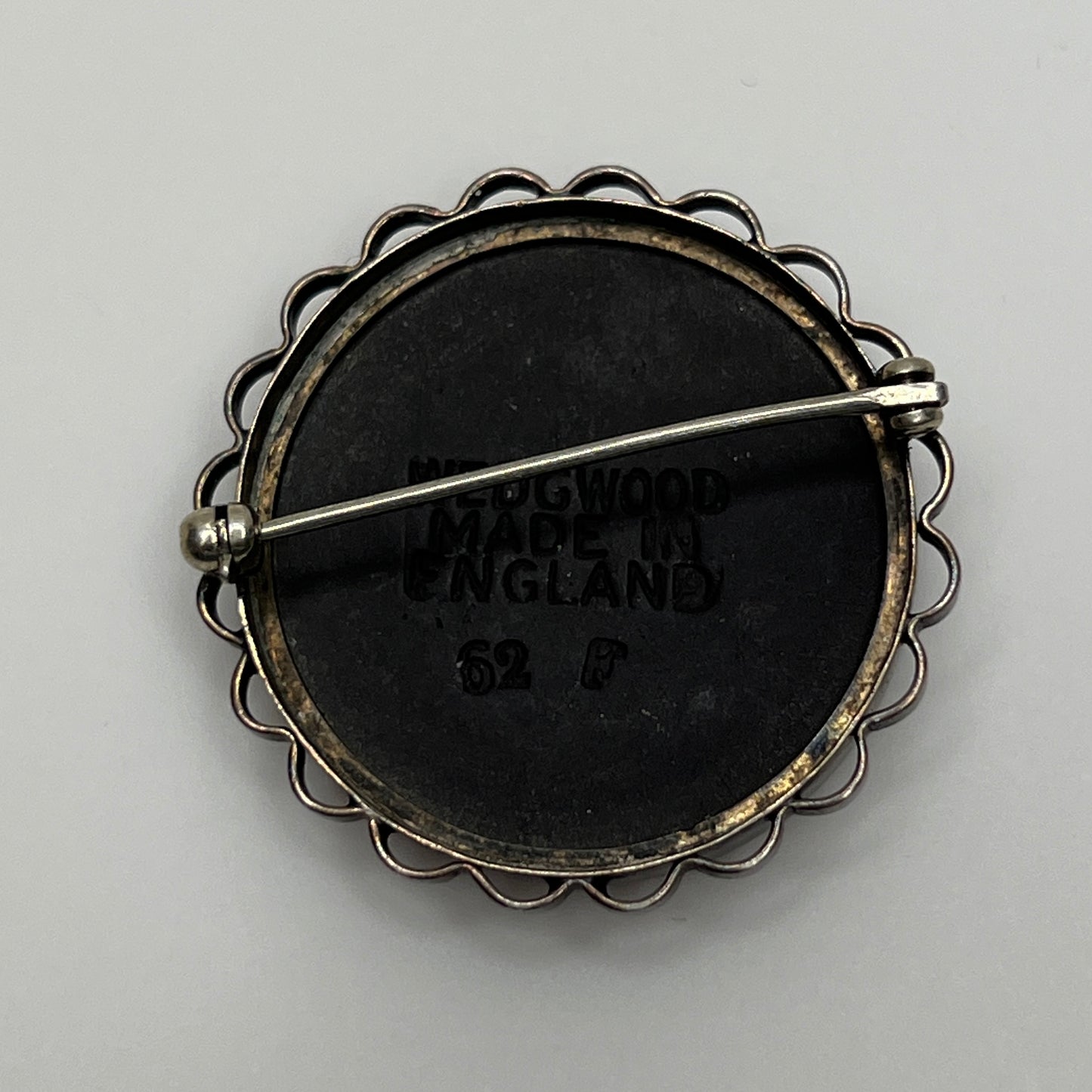 Vintage Wedgwood black and white jasperware cameo brooch in sterling silver setting