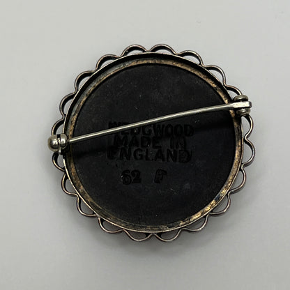 Vintage Wedgwood black and white jasperware cameo brooch in sterling silver setting