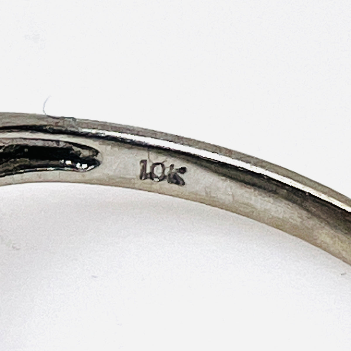 Vintage white gold ring interior showing stamped 10K hallmark