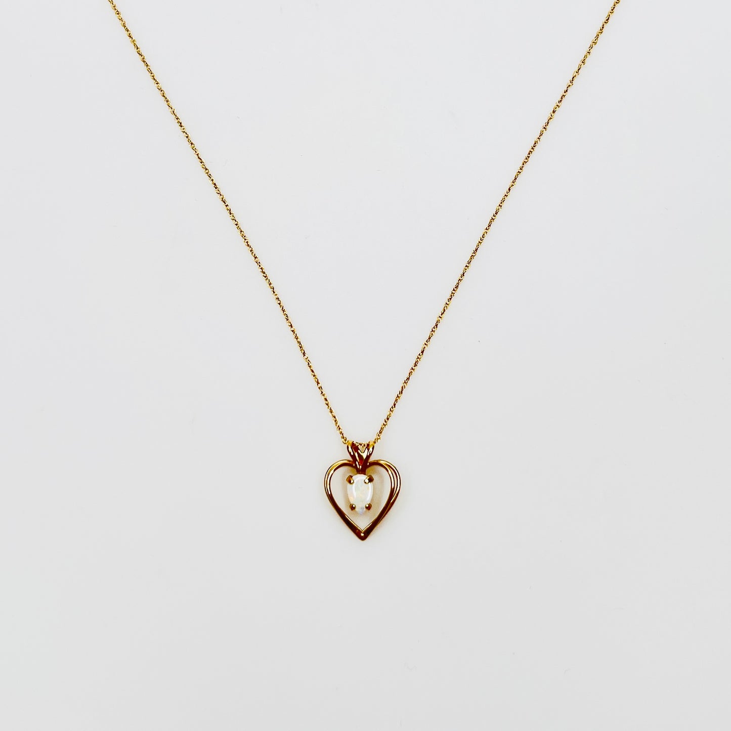Vintage 14K gold opal heart pendant necklace delicate chain
