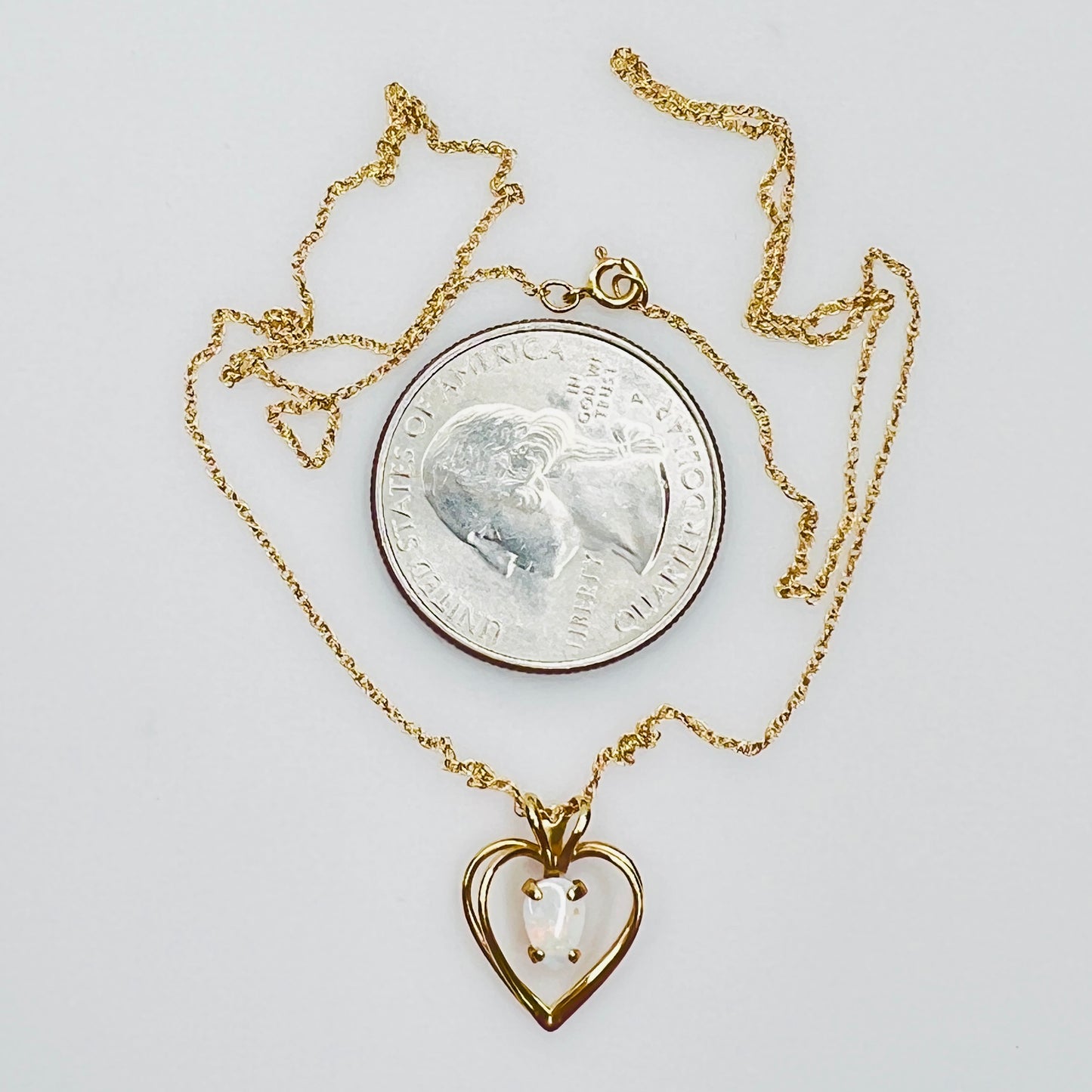 Vintage 14K gold opal heart pendant necklace delicate chain