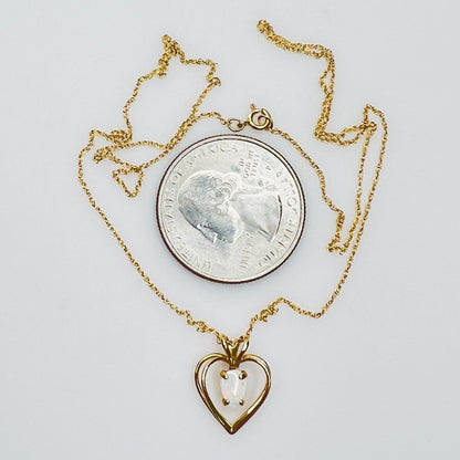 Vintage 14K gold opal heart pendant necklace delicate chain