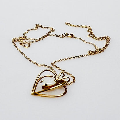 Vintage 14K gold opal heart pendant necklace delicate chain