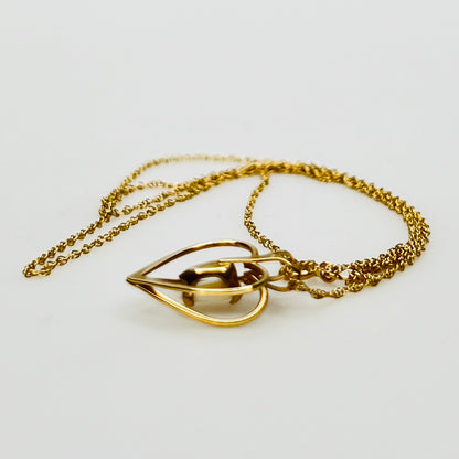 Vintage 14K gold opal heart pendant necklace delicate chain