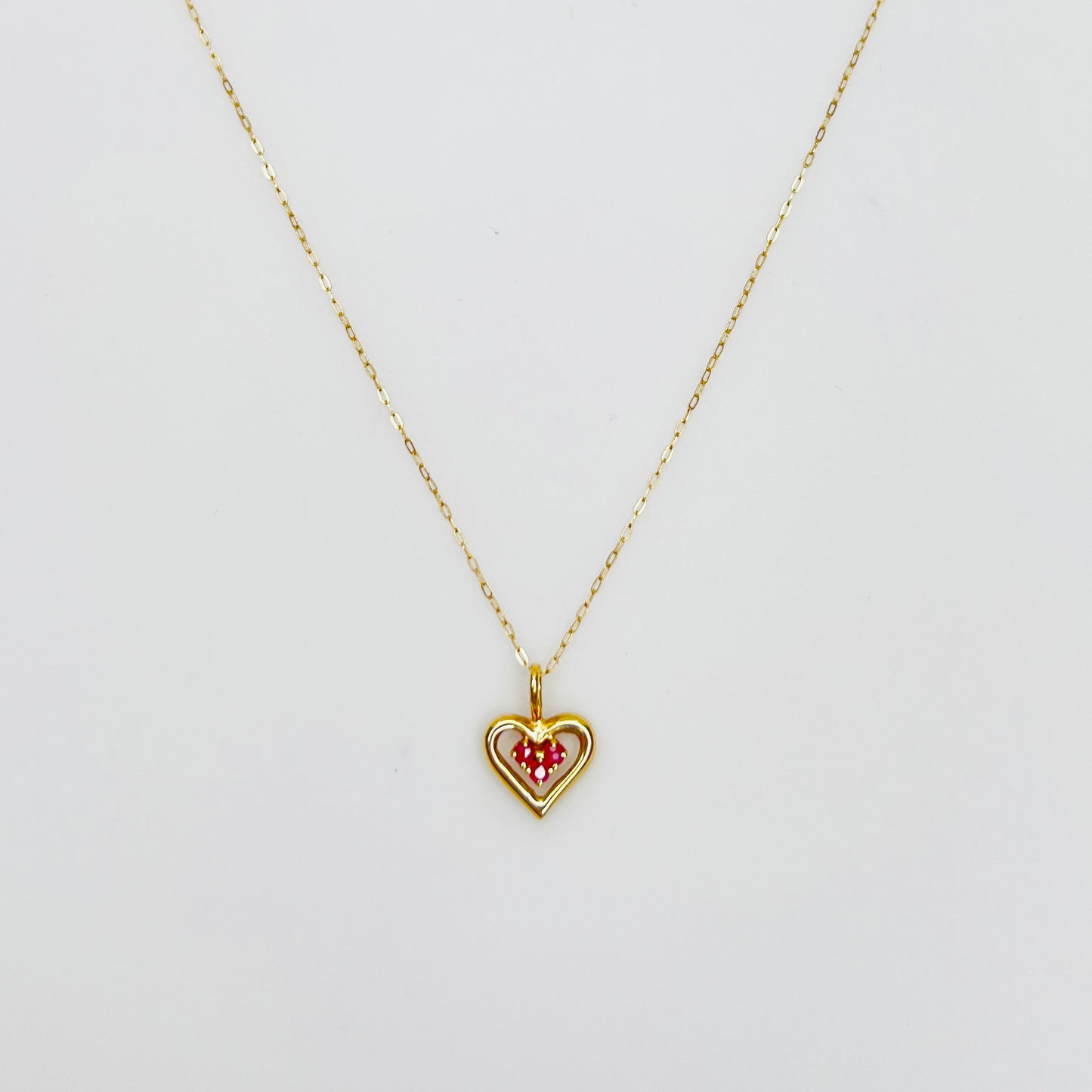 14k gold ruby heart pendant necklace delicate vintage design