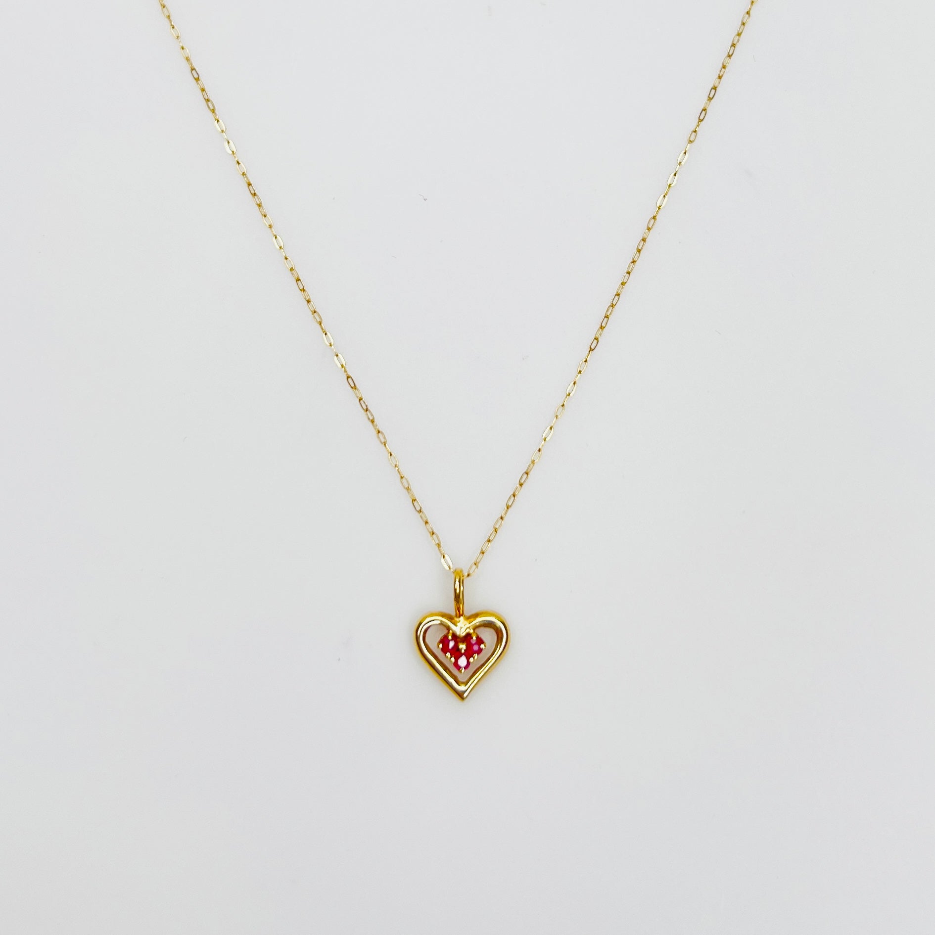 14k gold ruby heart pendant necklace delicate vintage design